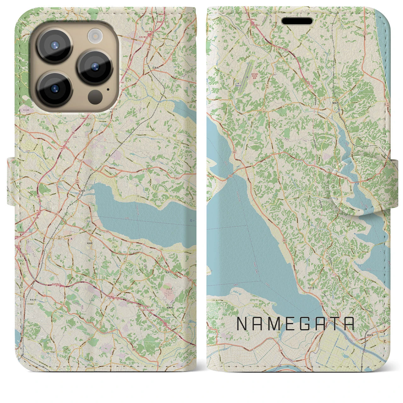 【行方(茨城県)】地図柄iPhoneケース(手帳タイプ)ナチュラル・iPhone 14 Pro Max 用
