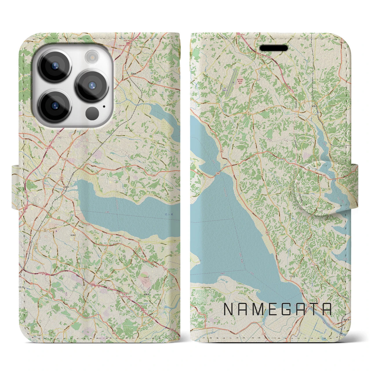 【行方(茨城県)】地図柄iPhoneケース(手帳タイプ)ナチュラル・iPhone 14 Pro 用