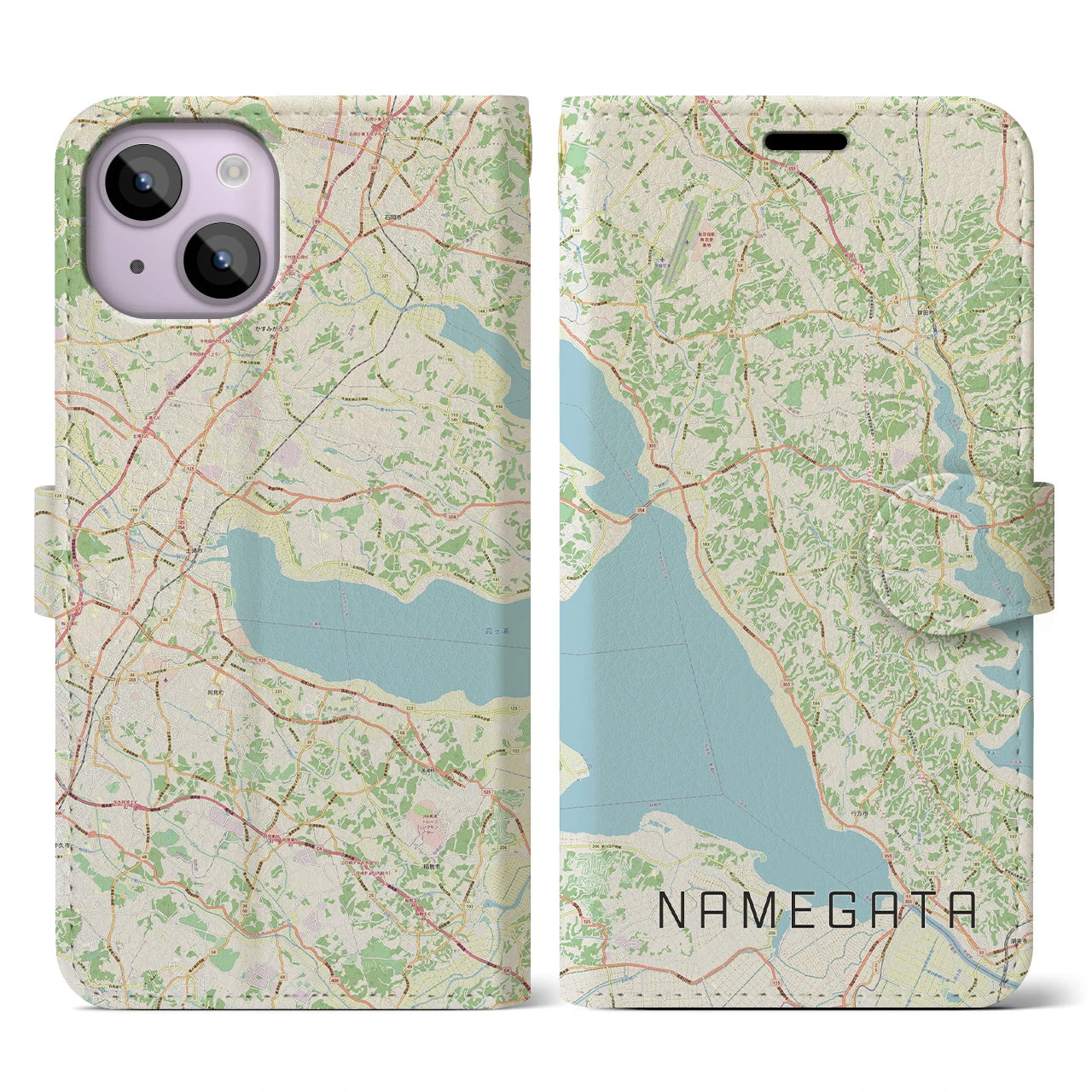 【行方(茨城県)】地図柄iPhoneケース(手帳タイプ)ナチュラル・iPhone 14 用