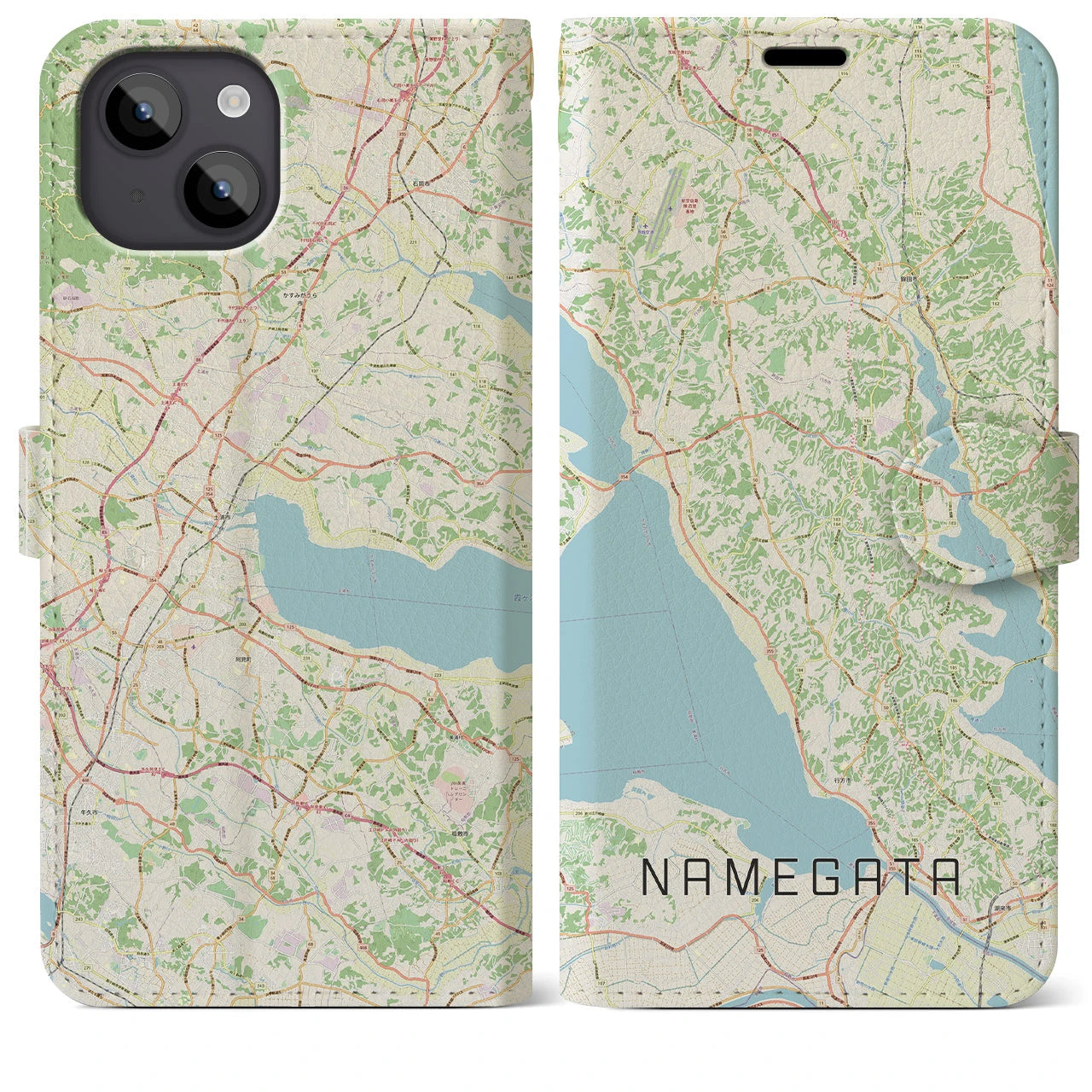 【行方(茨城県)】地図柄iPhoneケース(手帳タイプ)ナチュラル・iPhone 14 Plus 用