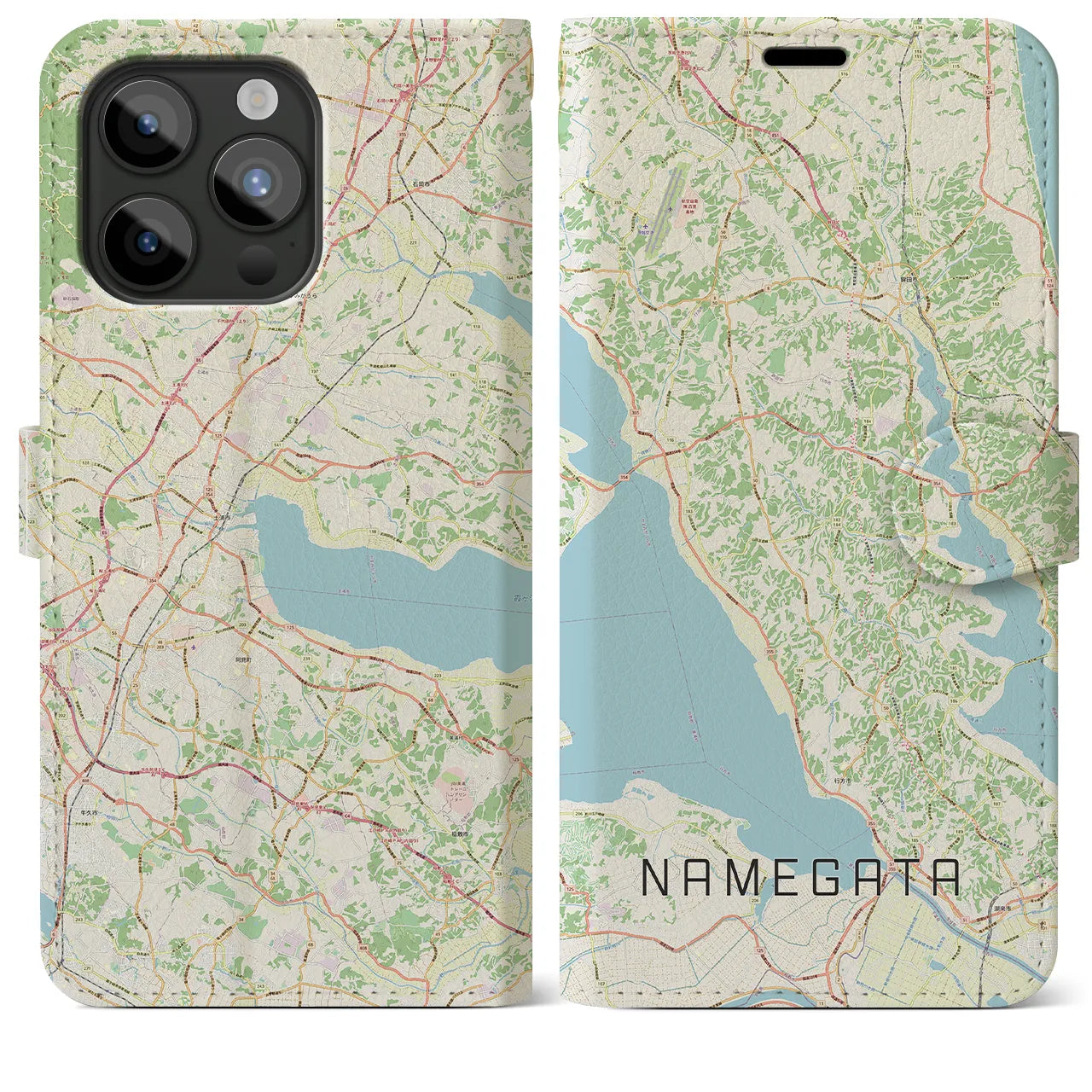 【行方(茨城県)】地図柄iPhoneケース(手帳タイプ)ナチュラル・iPhone 15 Pro Max 用
