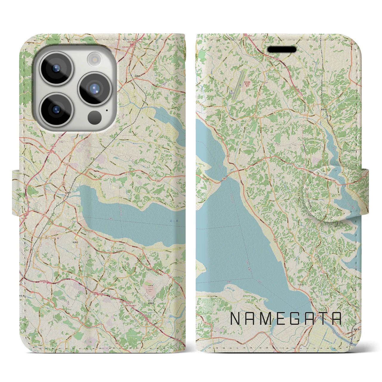 【行方(茨城県)】地図柄iPhoneケース(手帳タイプ)ナチュラル・iPhone 15 Pro 用