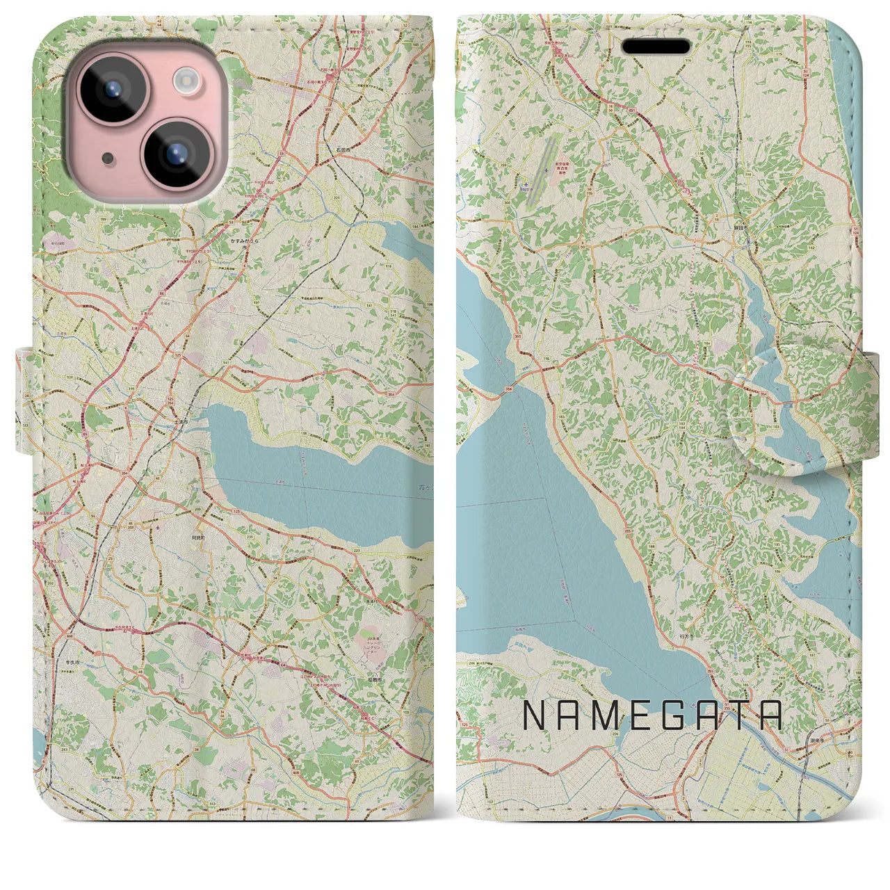 【行方(茨城県)】地図柄iPhoneケース(手帳タイプ)ナチュラル・iPhone 15 Plus 用
