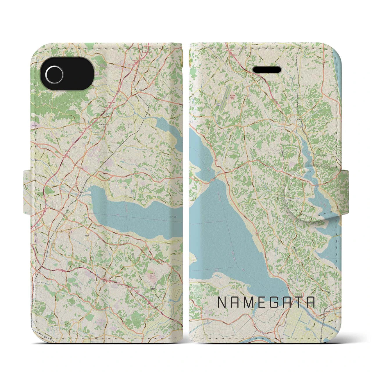 【行方(茨城県)】地図柄iPhoneケース(手帳タイプ)ナチュラル・iPhone SE(第3 / 第2世代) / 8 / 7 / 6s / 6 用