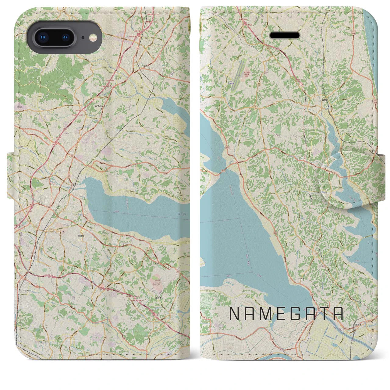 【行方(茨城県)】地図柄iPhoneケース(手帳タイプ)ナチュラル・iPhone 8Plus /7Plus / 6sPlus / 6Plus 用