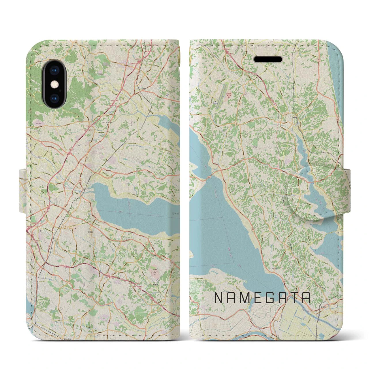 【行方(茨城県)】地図柄iPhoneケース(手帳タイプ)ナチュラル・iPhone XS / X 用