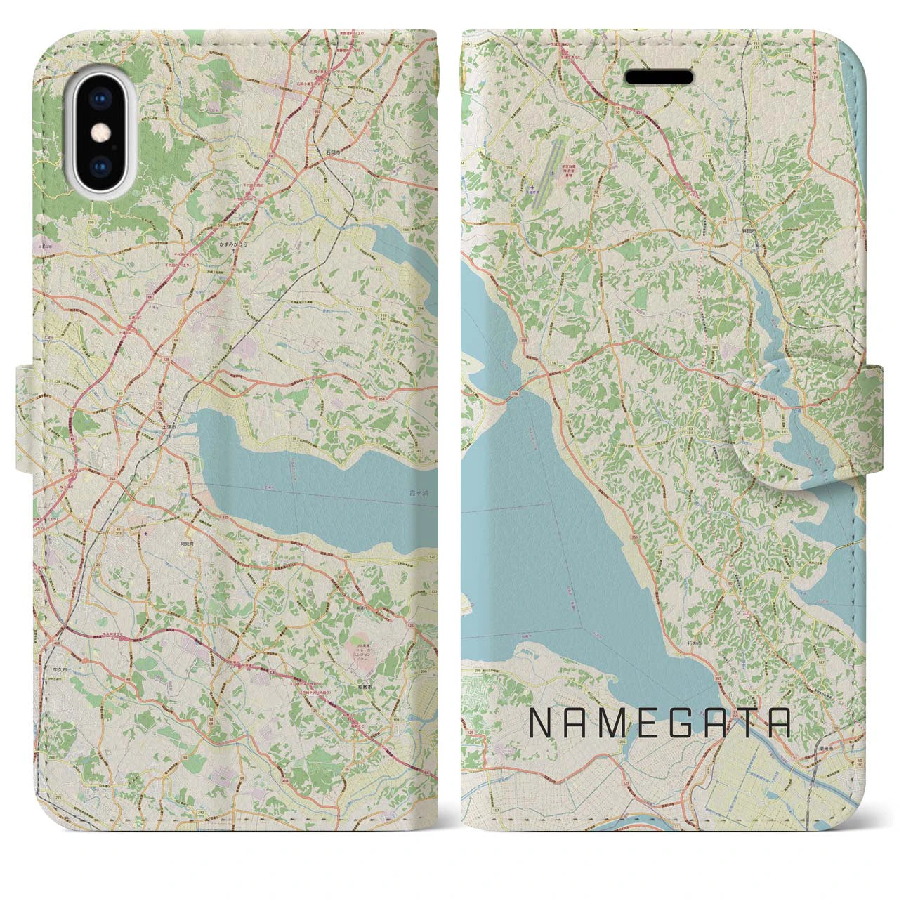 【行方(茨城県)】地図柄iPhoneケース(手帳タイプ)ナチュラル・iPhone XS Max 用