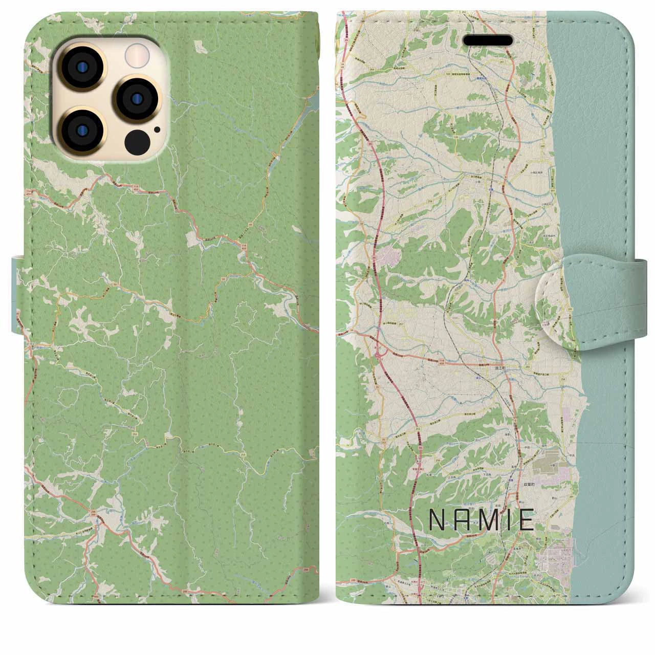 【浪江(福島県)】地図柄iPhoneケース(手帳タイプ)ナチュラル・iPhone 12 Pro Max 用