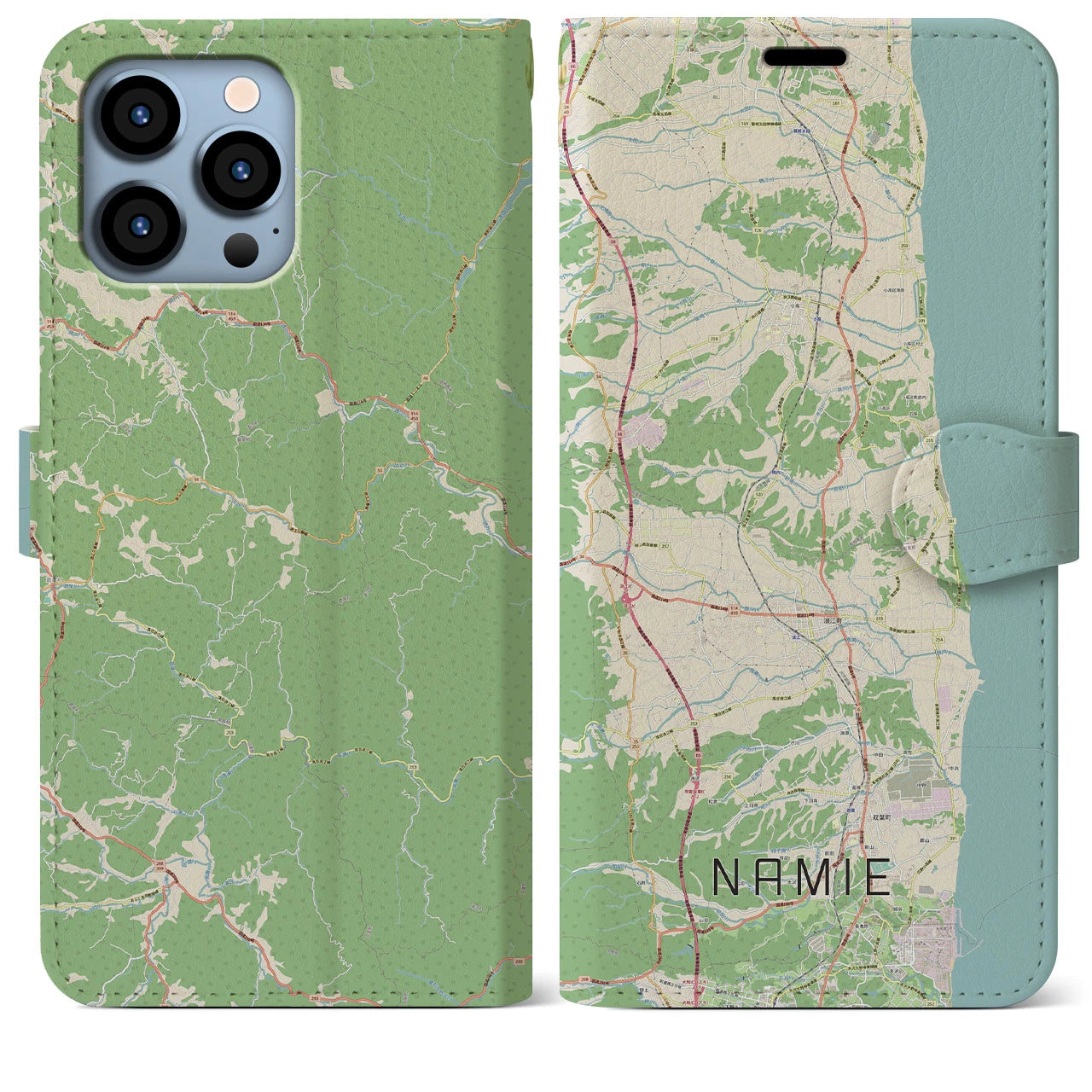 【浪江(福島県)】地図柄iPhoneケース(手帳タイプ)ナチュラル・iPhone 13 Pro Max 用