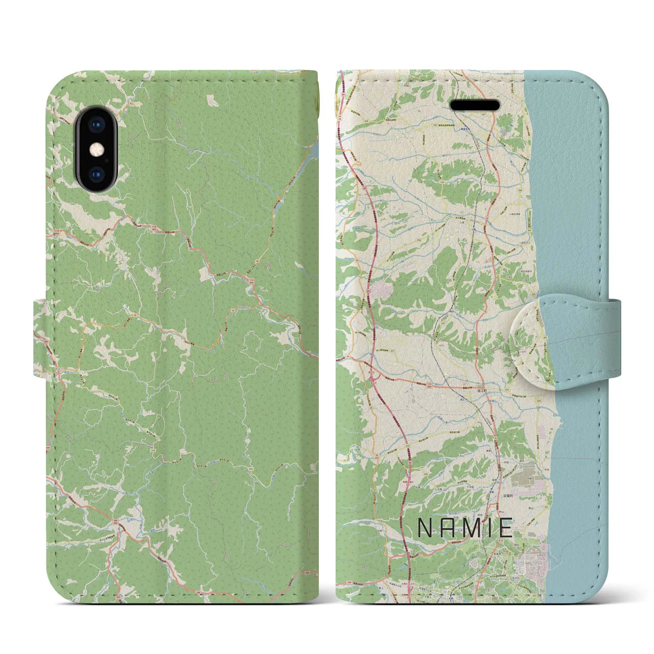 【浪江(福島県)】地図柄iPhoneケース(手帳タイプ)ナチュラル・iPhone XS / X 用