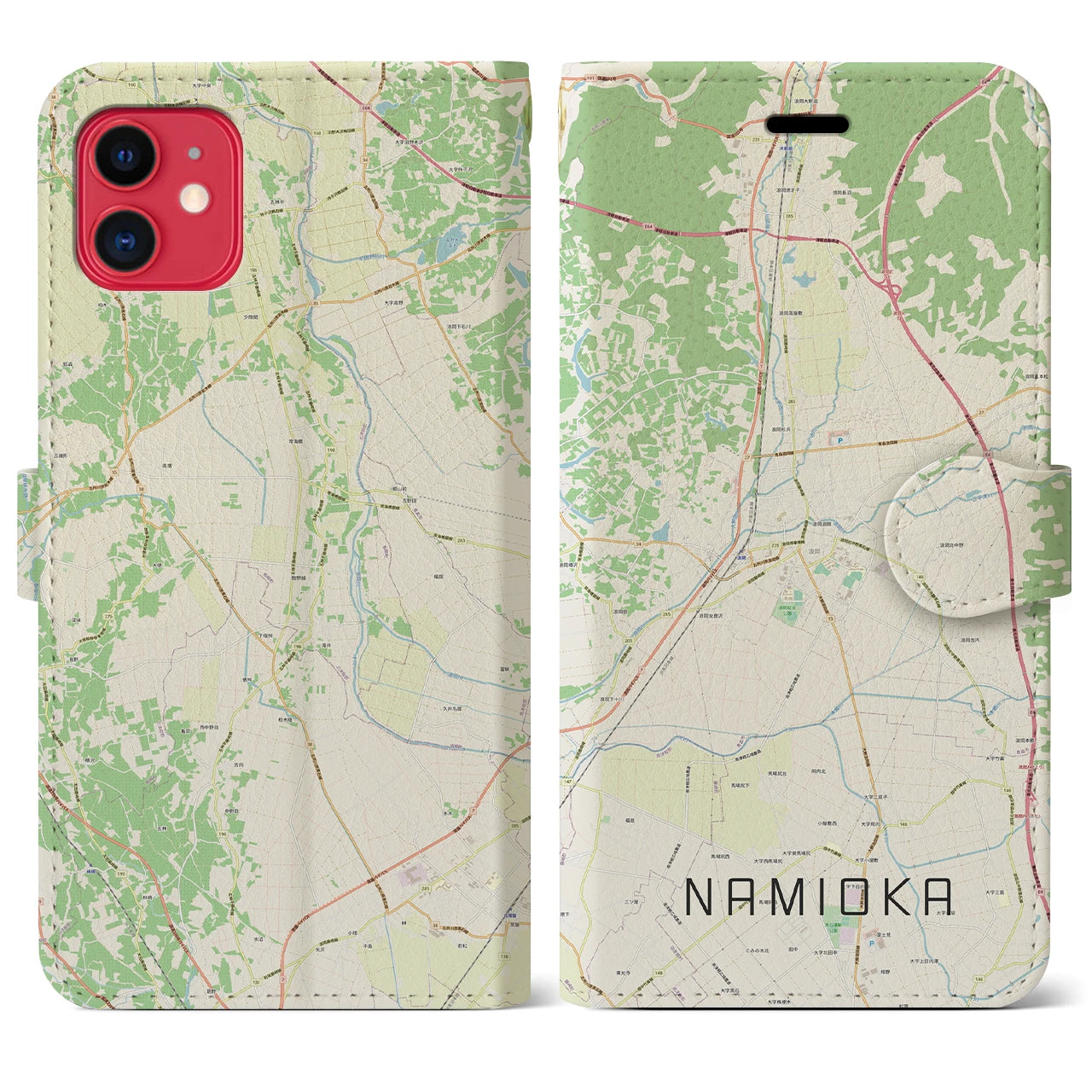 【浪岡(青森県)】地図柄iPhoneケース(手帳タイプ)ナチュラル・iPhone 11 用