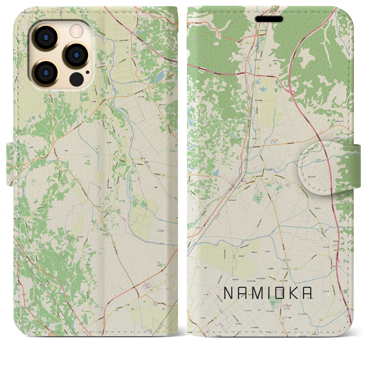 【浪岡(青森県)】地図柄iPhoneケース(手帳タイプ)ナチュラル・iPhone 12 Pro Max 用