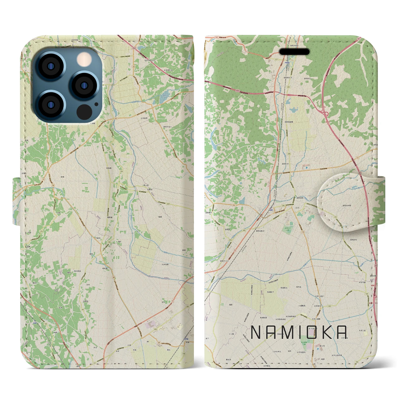 【浪岡(青森県)】地図柄iPhoneケース(手帳タイプ)ナチュラル・iPhone 12 / 12 Pro 用