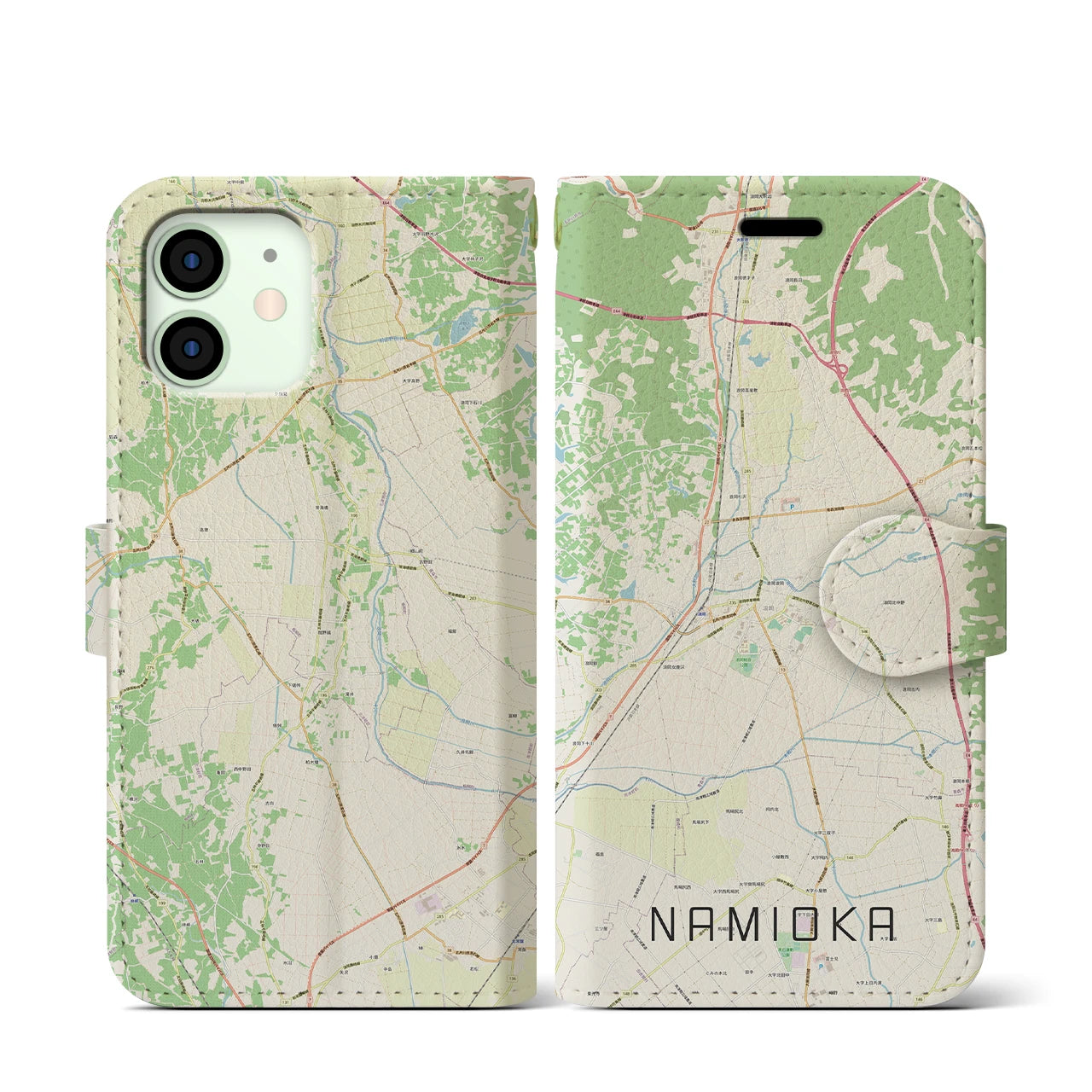 【浪岡(青森県)】地図柄iPhoneケース(手帳タイプ)ナチュラル・iPhone 12 mini 用