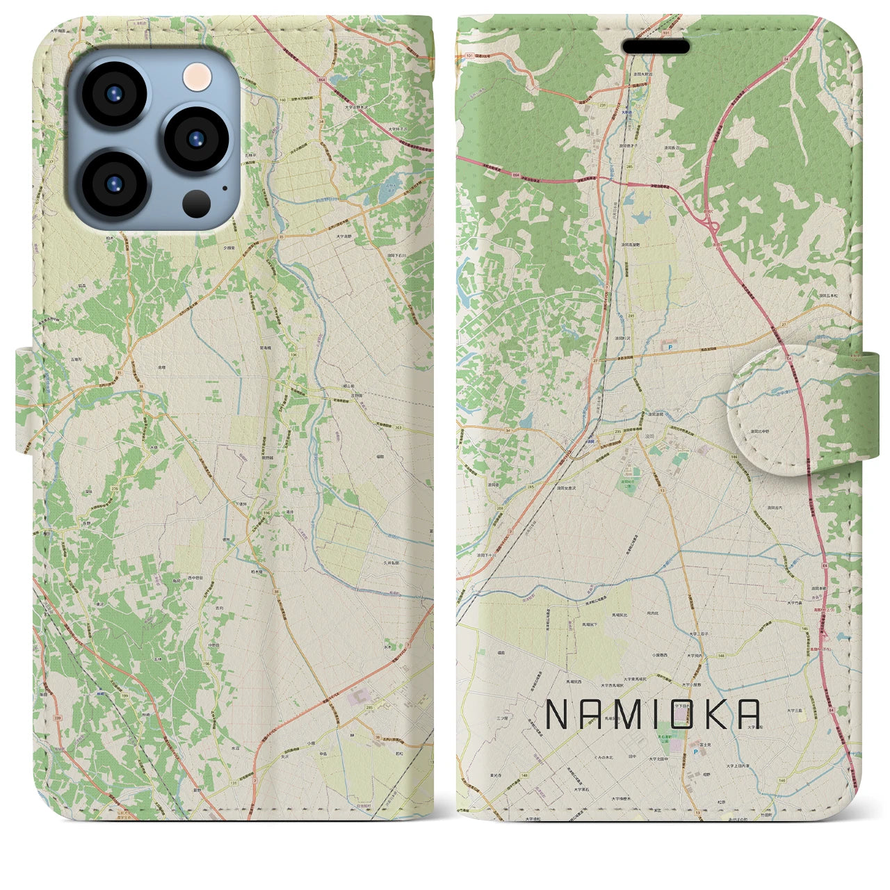 【浪岡(青森県)】地図柄iPhoneケース(手帳タイプ)ナチュラル・iPhone 13 Pro Max 用