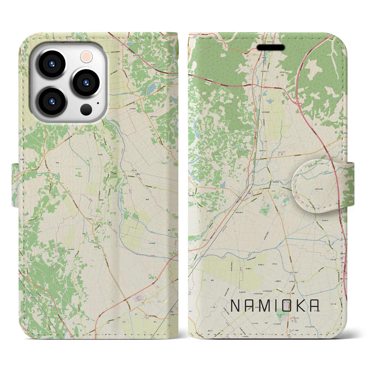 【浪岡(青森県)】地図柄iPhoneケース(手帳タイプ)ナチュラル・iPhone 13 Pro 用