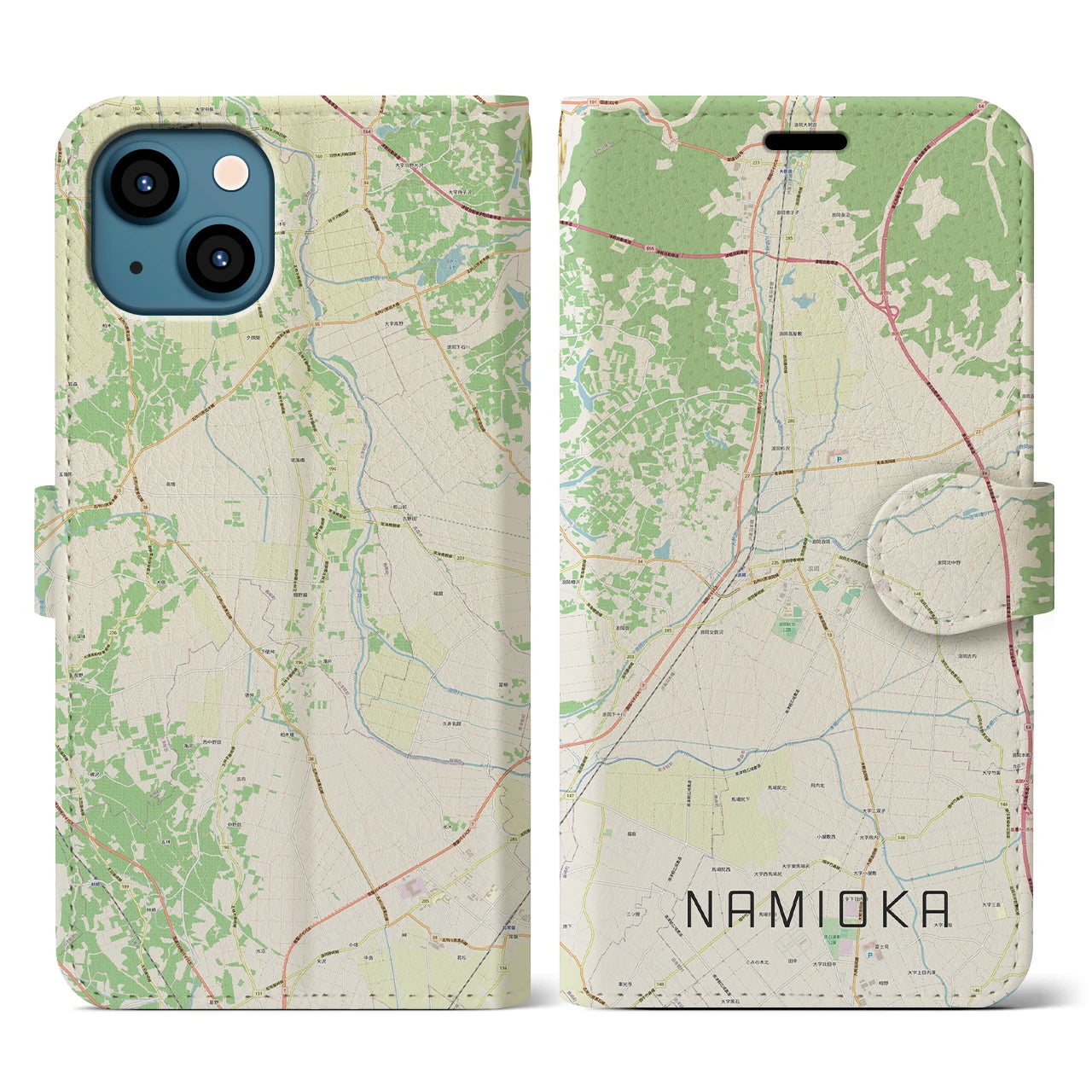 【浪岡(青森県)】地図柄iPhoneケース(手帳タイプ)ナチュラル・iPhone 13 用