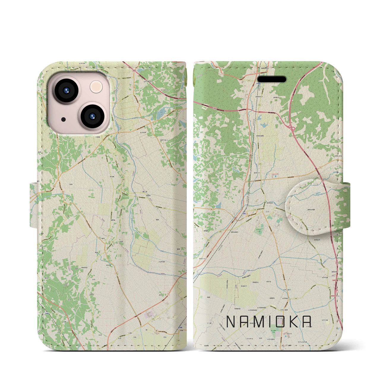 【浪岡(青森県)】地図柄iPhoneケース(手帳タイプ)ナチュラル・iPhone 13 mini 用