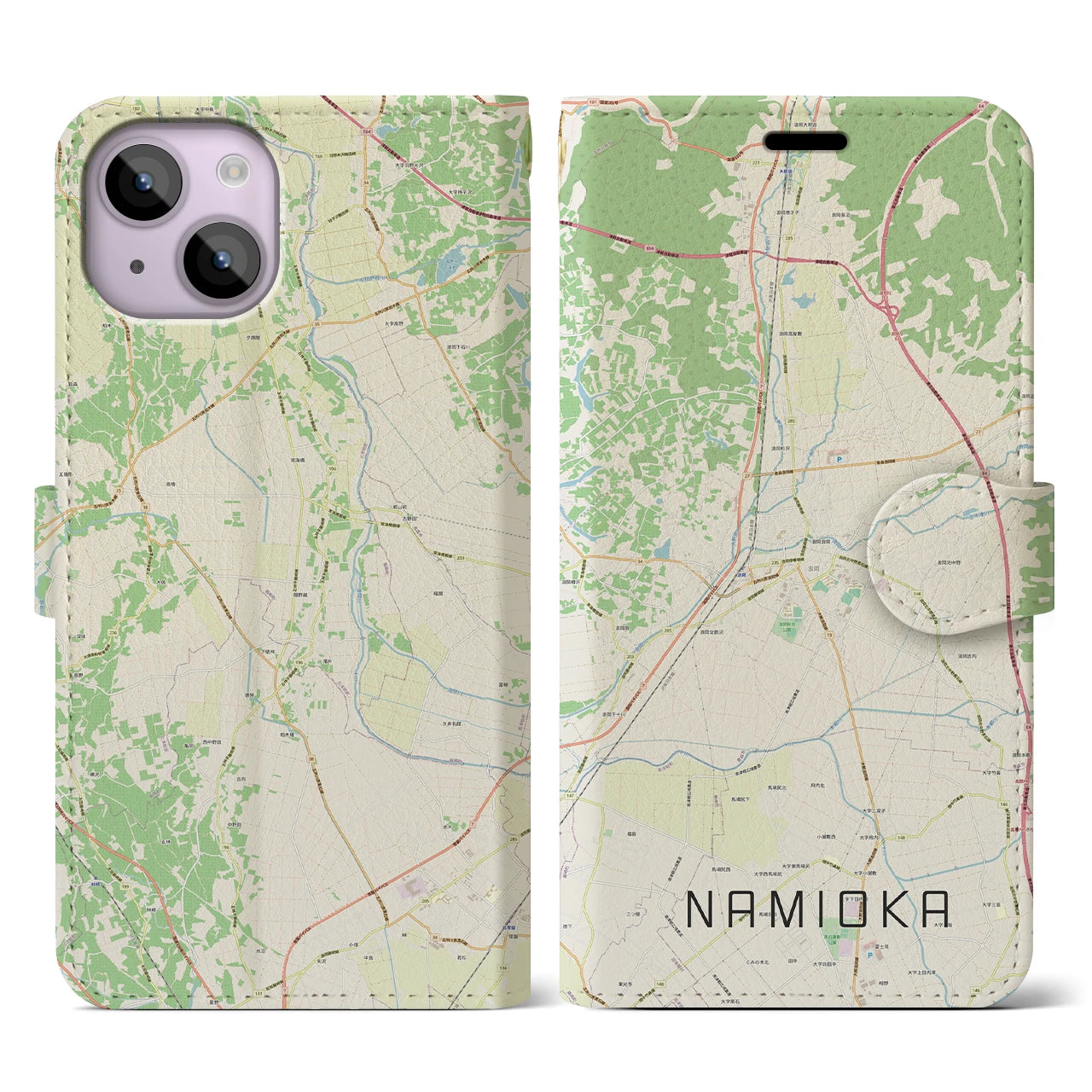 【浪岡(青森県)】地図柄iPhoneケース(手帳タイプ)ナチュラル・iPhone 14 用