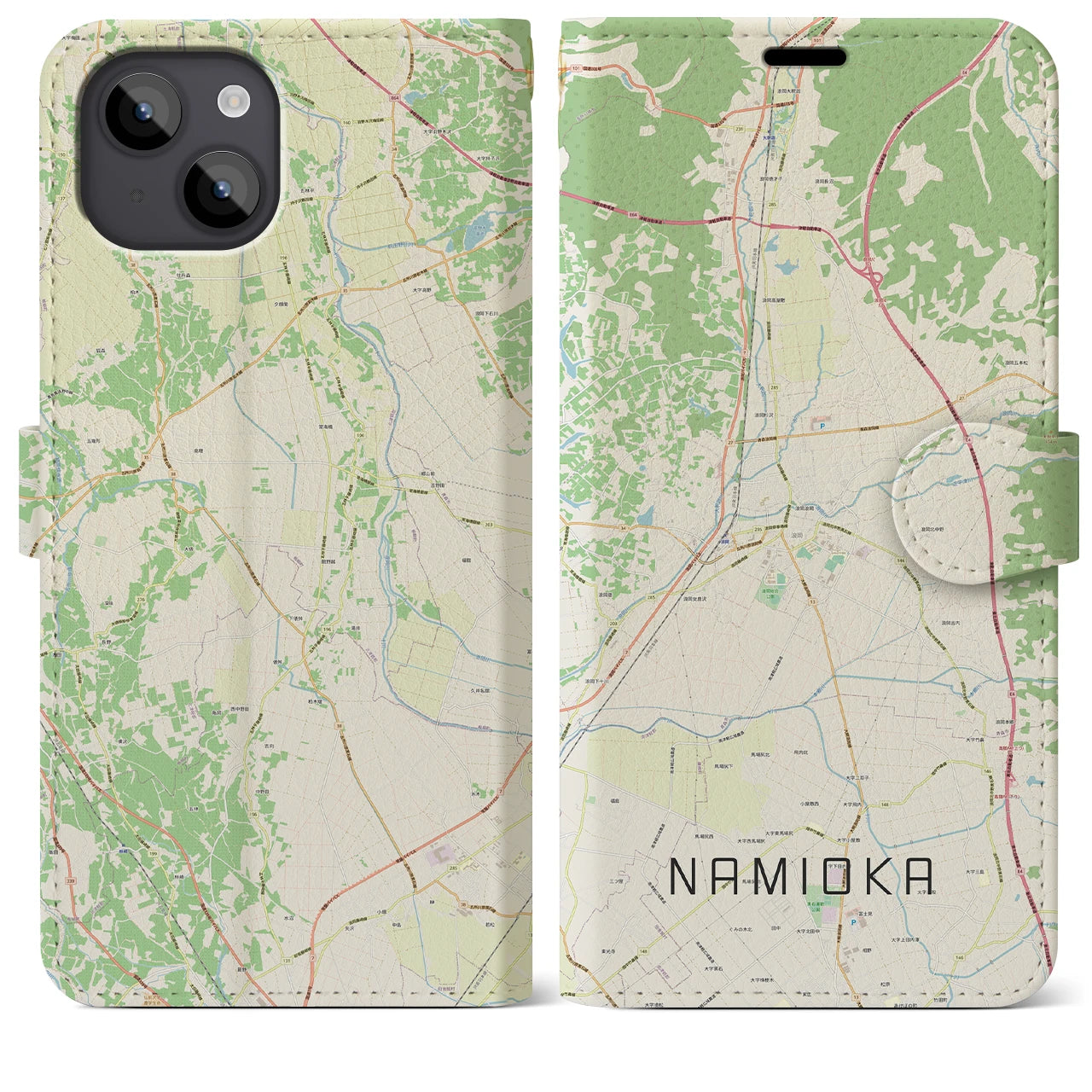 【浪岡(青森県)】地図柄iPhoneケース(手帳タイプ)ナチュラル・iPhone 14 Plus 用