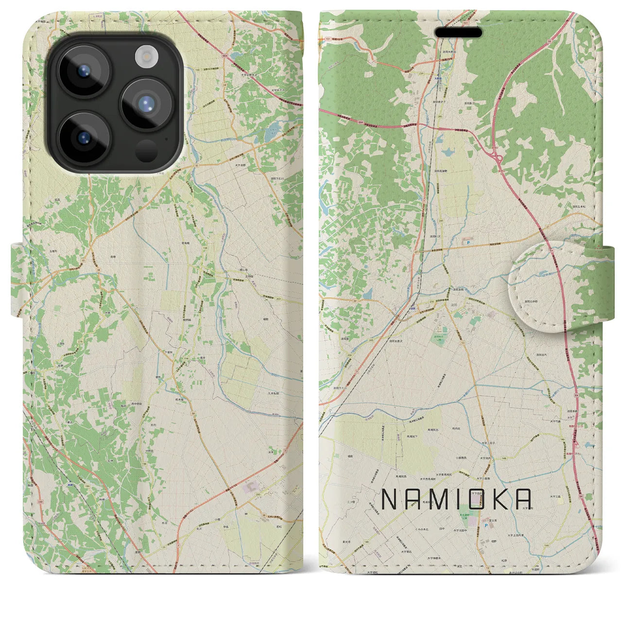 【浪岡(青森県)】地図柄iPhoneケース(手帳タイプ)ナチュラル・iPhone 15 Pro Max 用