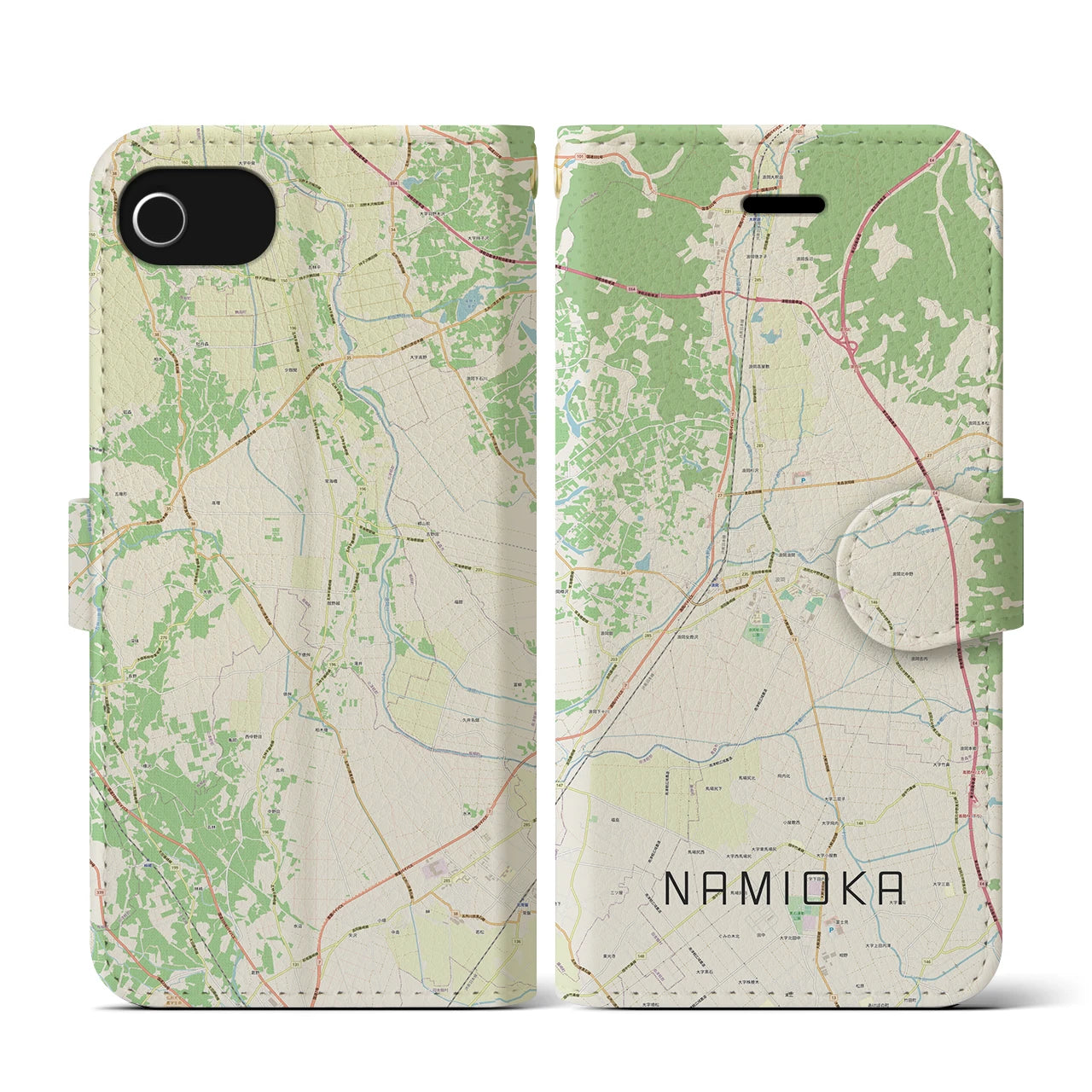 【浪岡(青森県)】地図柄iPhoneケース(手帳タイプ)ナチュラル・iPhone SE(第3 / 第2世代) / 8 / 7 / 6s / 6 用