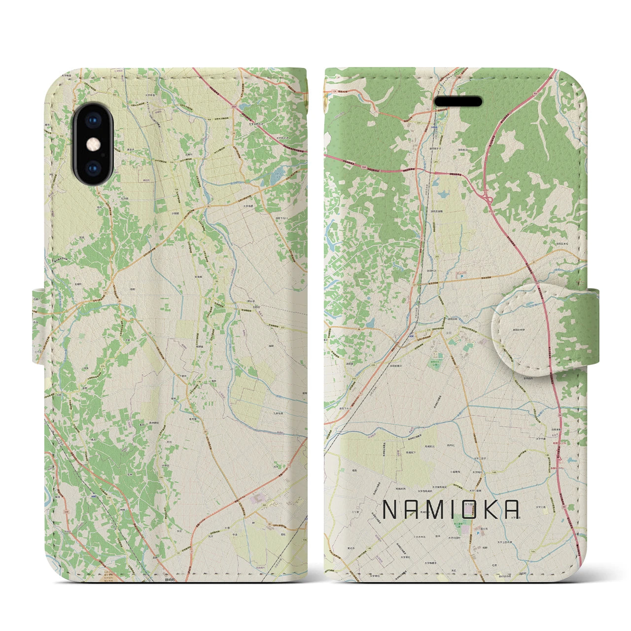 【浪岡(青森県)】地図柄iPhoneケース(手帳タイプ)ナチュラル・iPhone XS / X 用