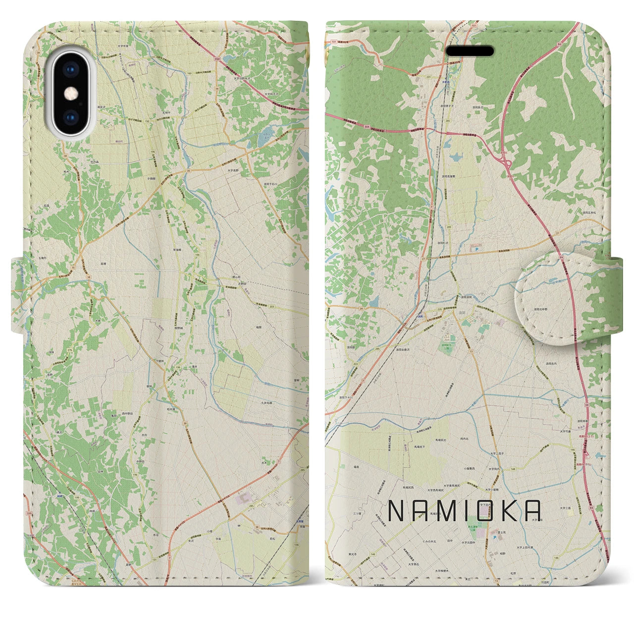 【浪岡(青森県)】地図柄iPhoneケース(手帳タイプ)ナチュラル・iPhone XS Max 用