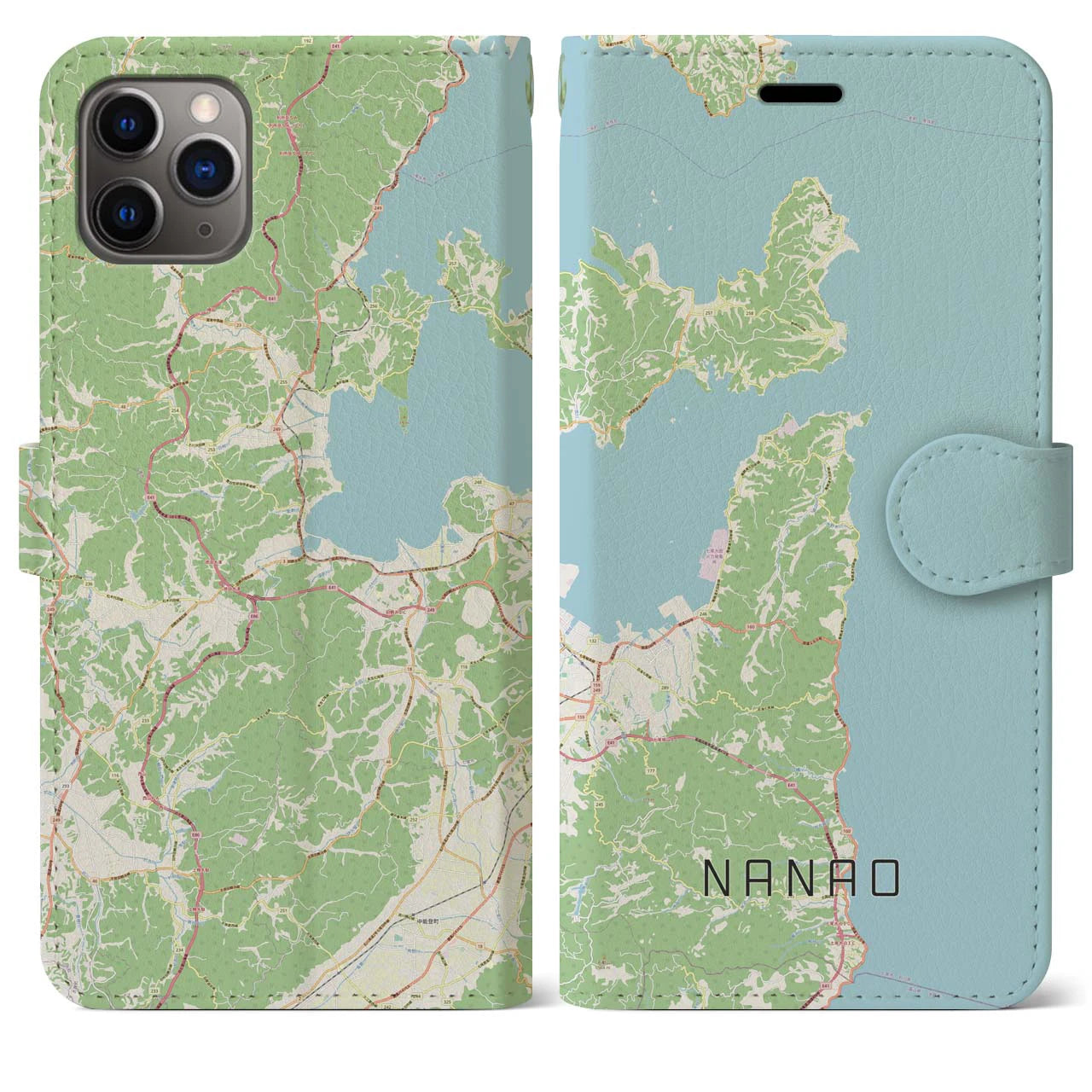 【七尾(石川県)】地図柄iPhoneケース(手帳タイプ)ナチュラル・iPhone 11 Pro Max 用