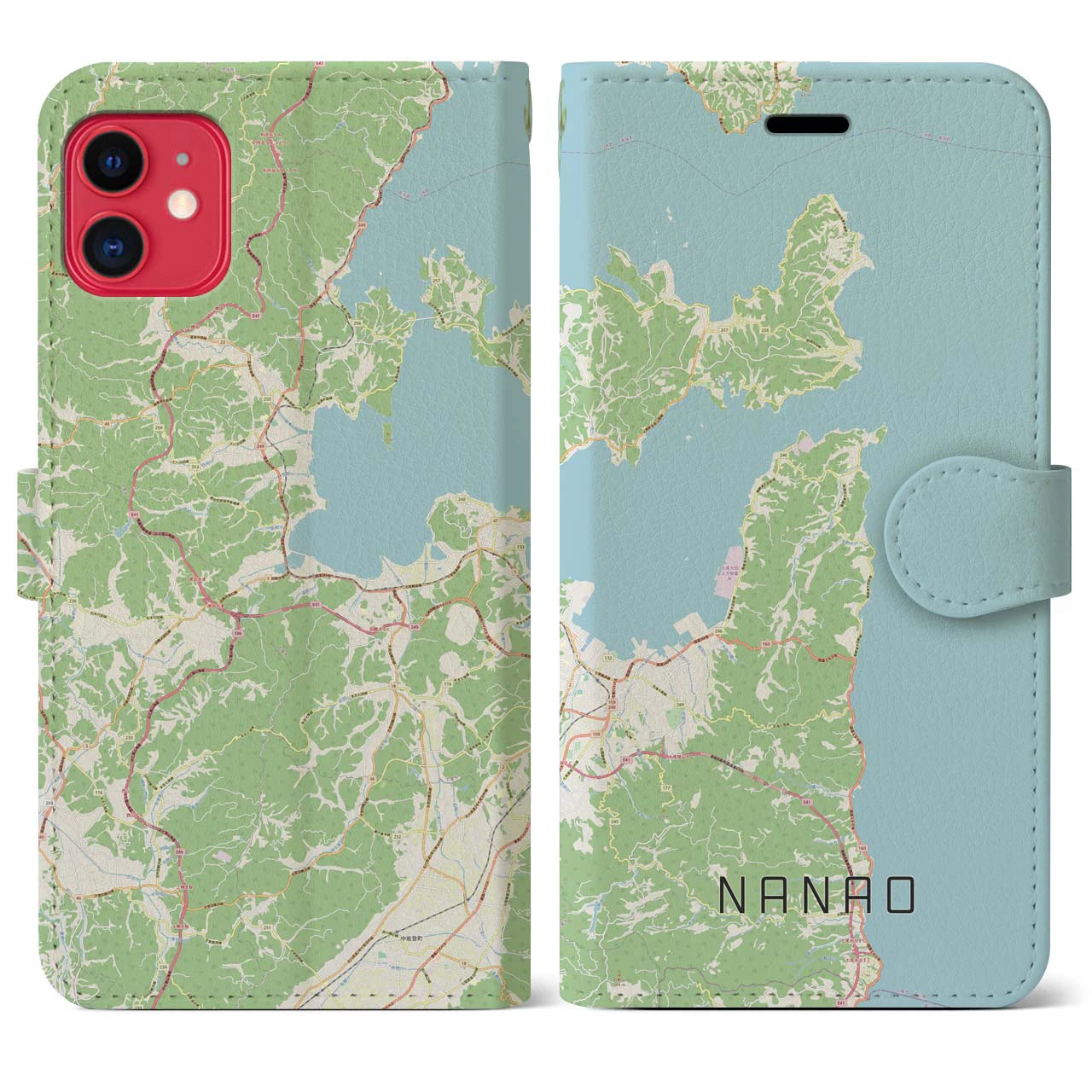 【七尾(石川県)】地図柄iPhoneケース(手帳タイプ)ナチュラル・iPhone 11 用