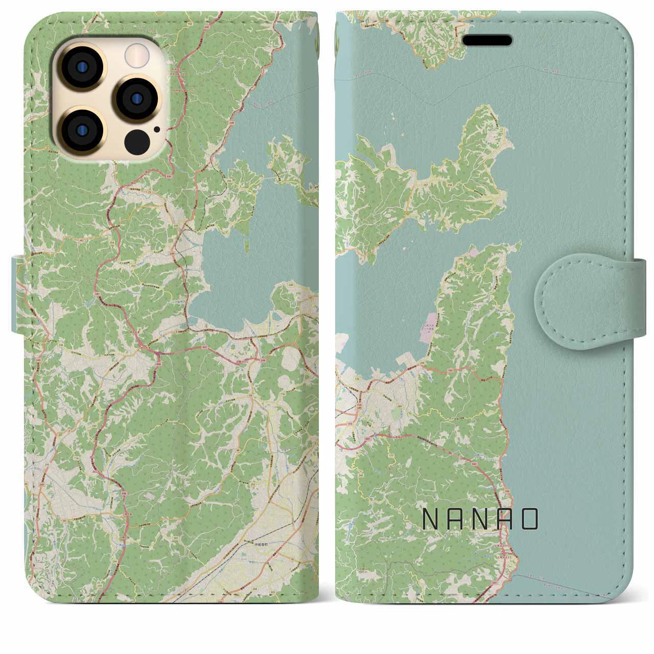 【七尾(石川県)】地図柄iPhoneケース(手帳タイプ)ナチュラル・iPhone 12 Pro Max 用
