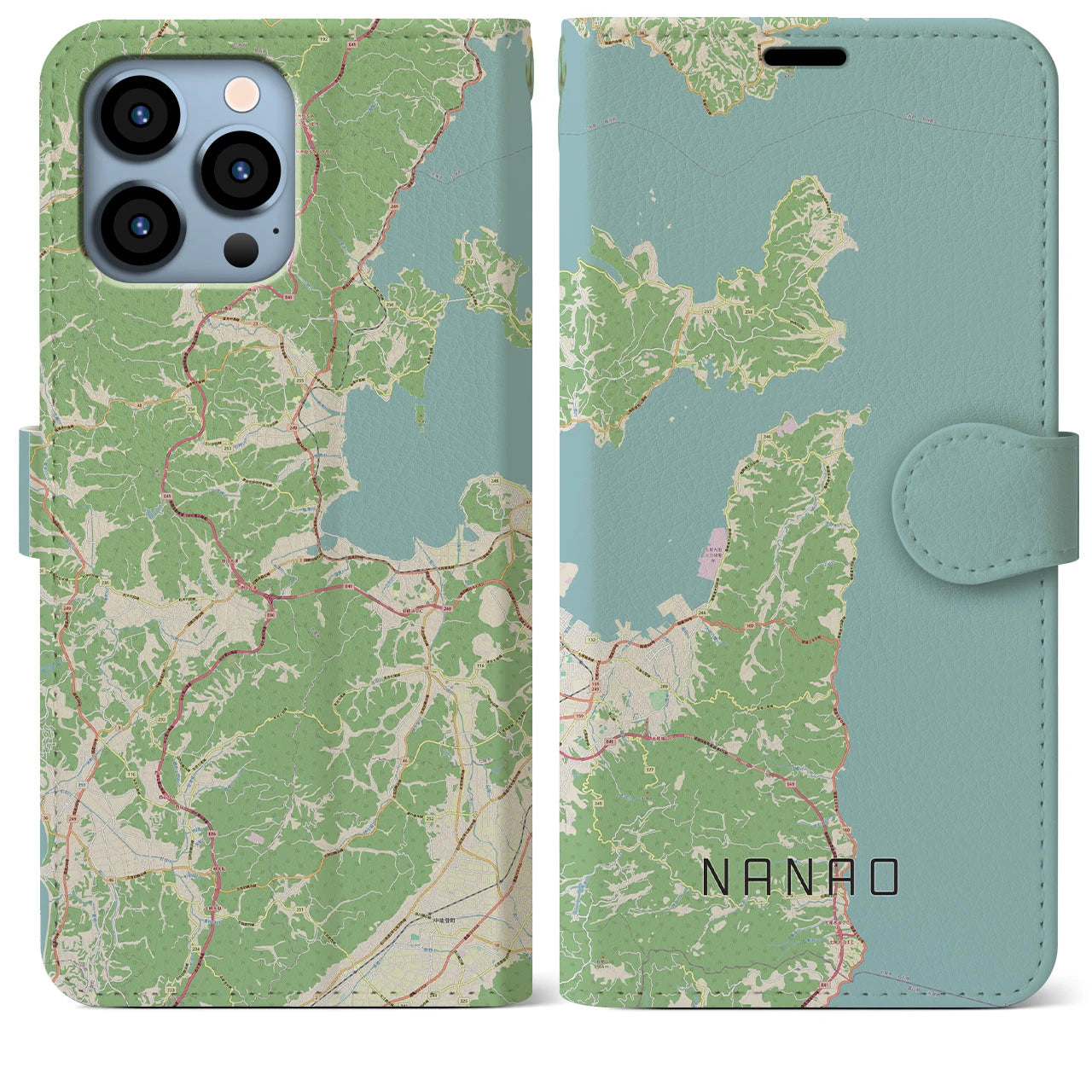 【七尾(石川県)】地図柄iPhoneケース(手帳タイプ)ナチュラル・iPhone 13 Pro Max 用