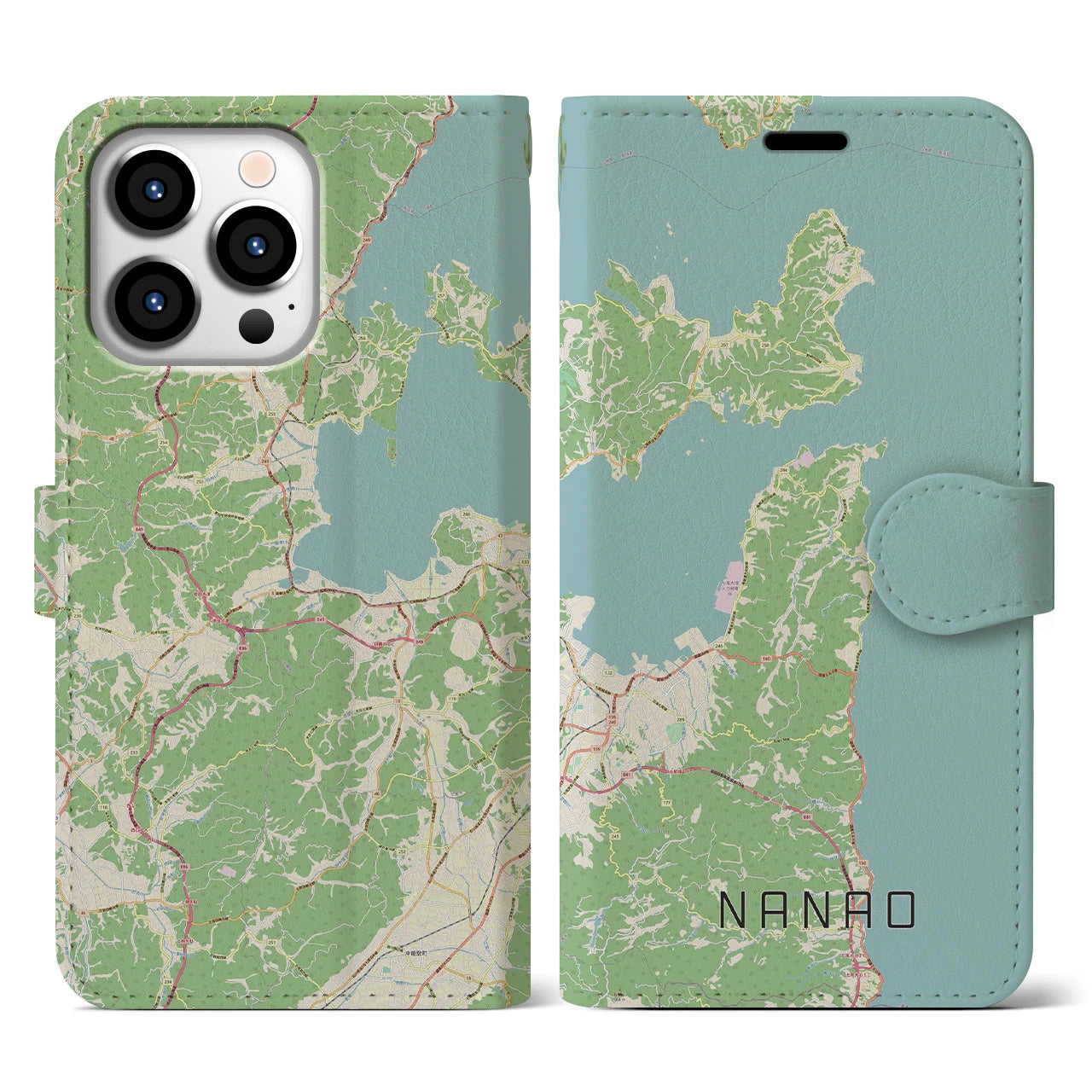 【七尾(石川県)】地図柄iPhoneケース(手帳タイプ)ナチュラル・iPhone 13 Pro 用