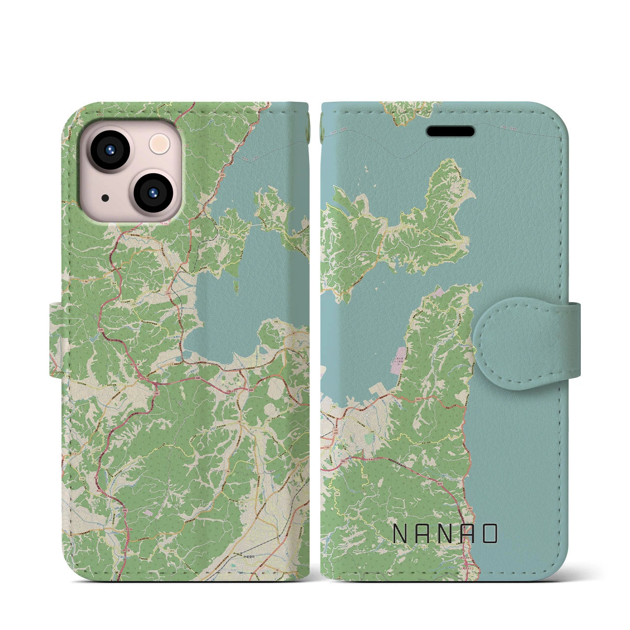 【七尾(石川県)】地図柄iPhoneケース(手帳タイプ)ナチュラル・iPhone 13 mini 用