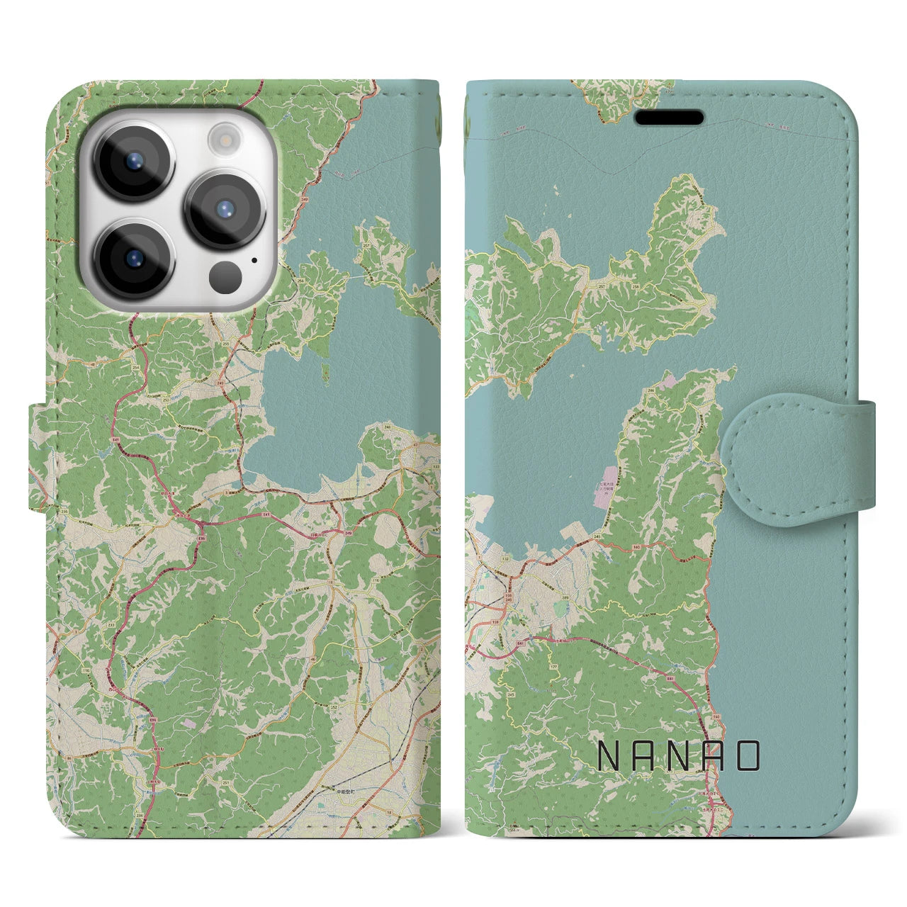 【七尾(石川県)】地図柄iPhoneケース(手帳タイプ)ナチュラル・iPhone 14 Pro 用