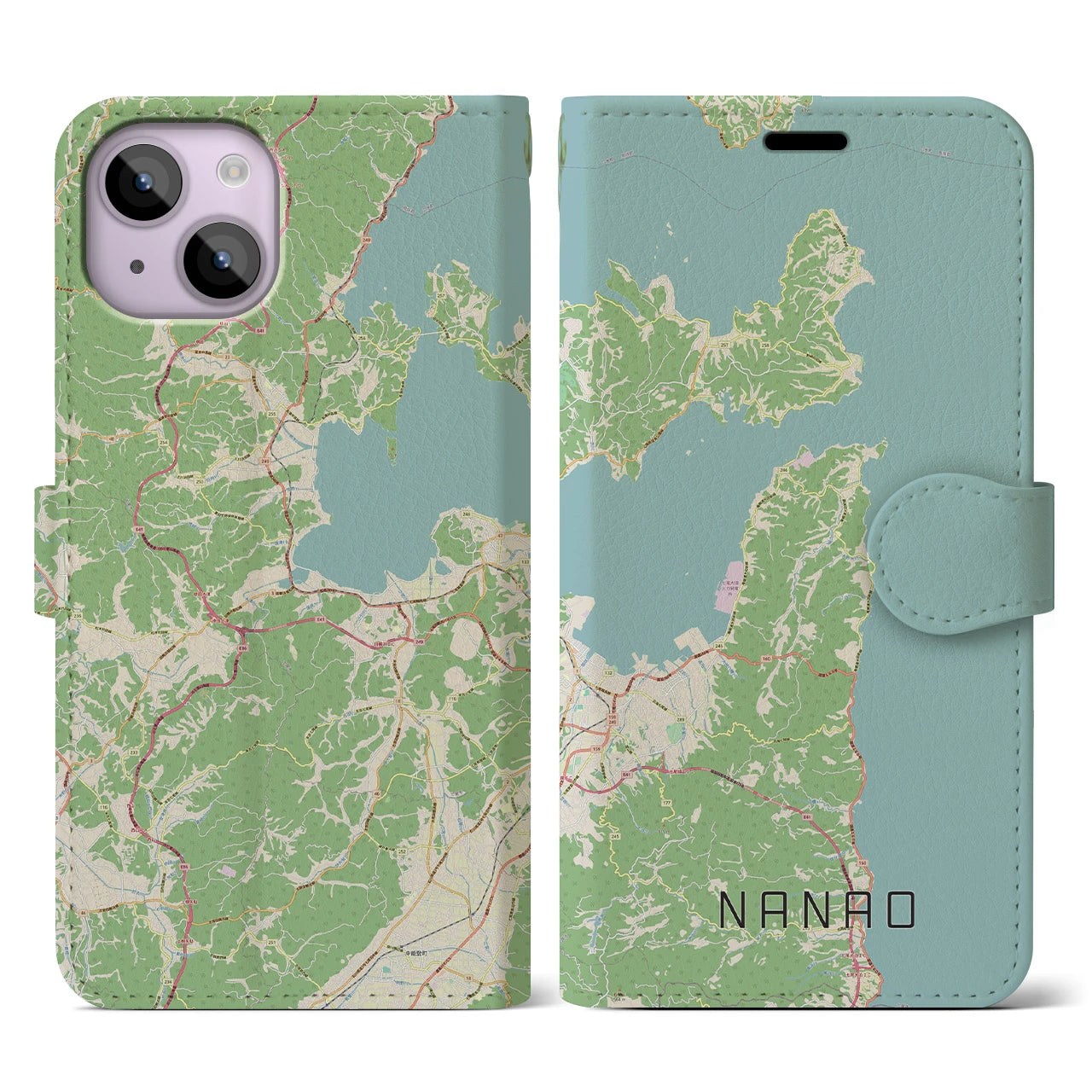 【七尾(石川県)】地図柄iPhoneケース(手帳タイプ)ナチュラル・iPhone 14 用