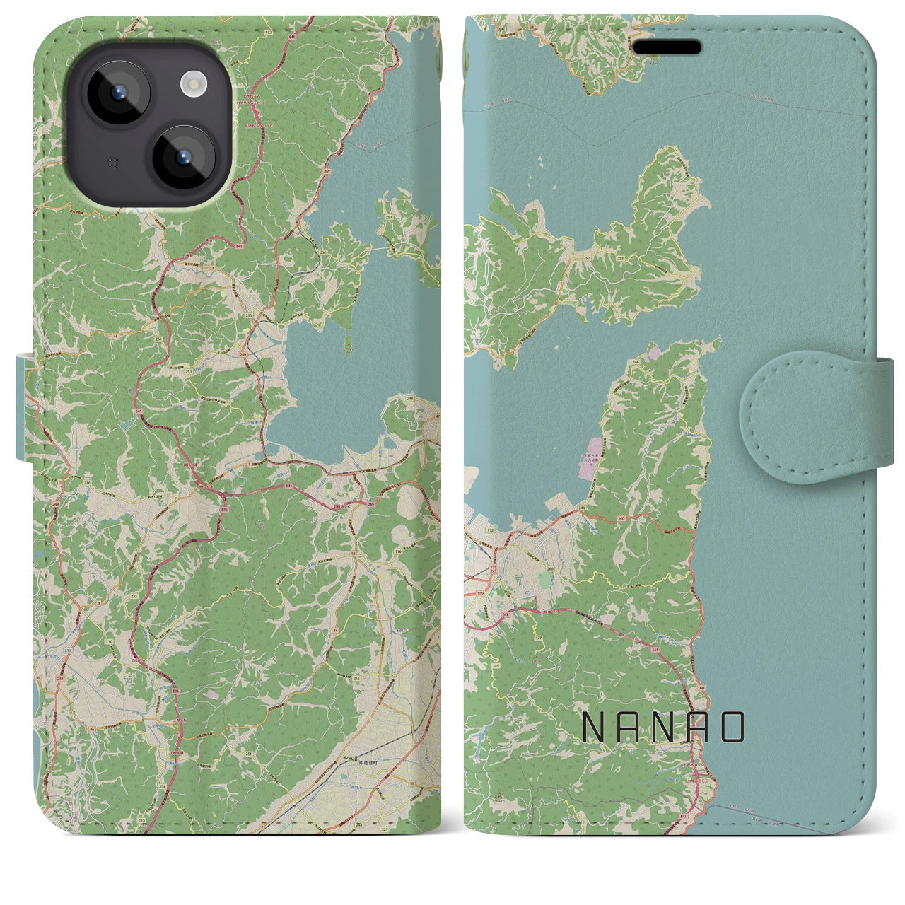 【七尾(石川県)】地図柄iPhoneケース(手帳タイプ)ナチュラル・iPhone 14 Plus 用