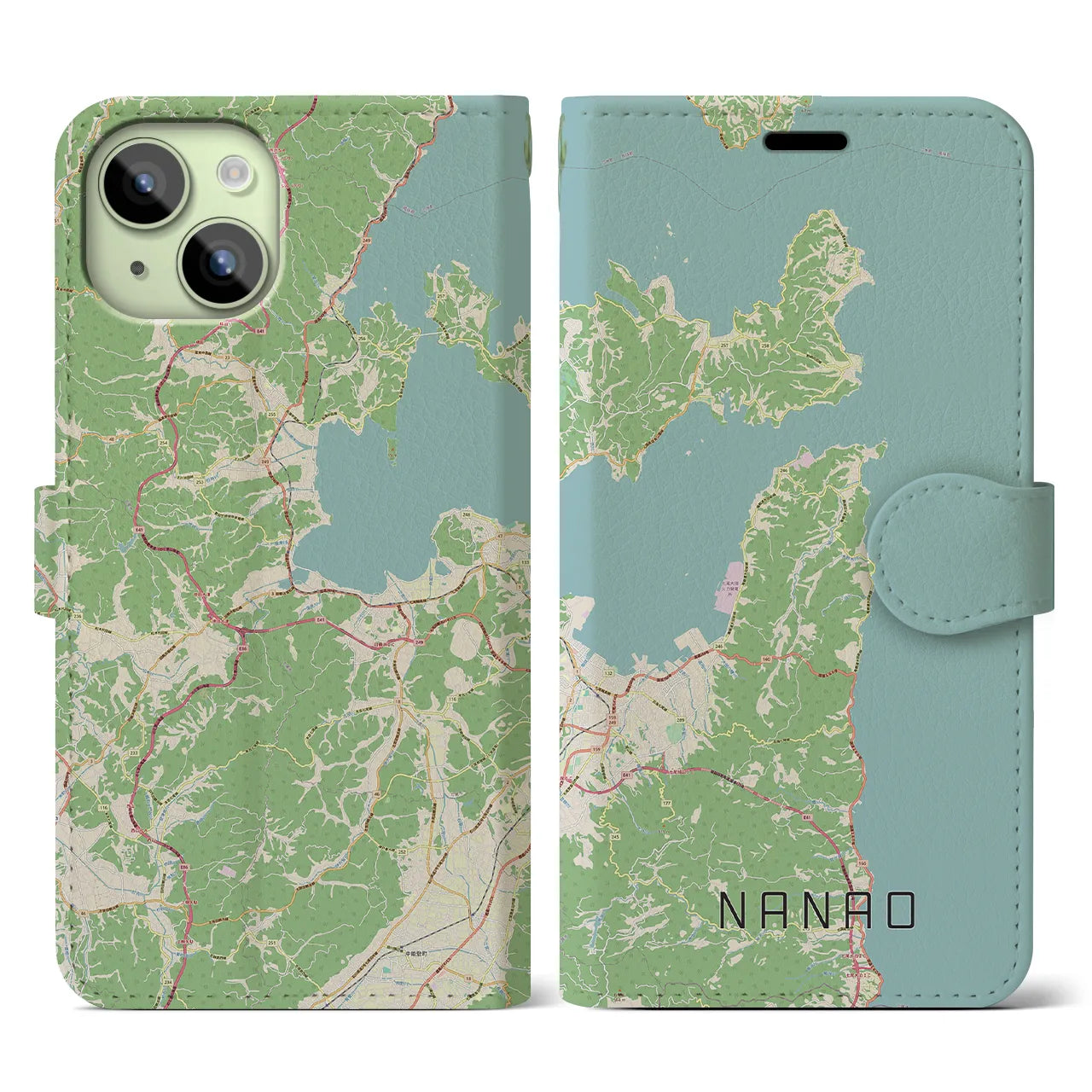 【七尾(石川県)】地図柄iPhoneケース(手帳タイプ)ナチュラル・iPhone 15 用