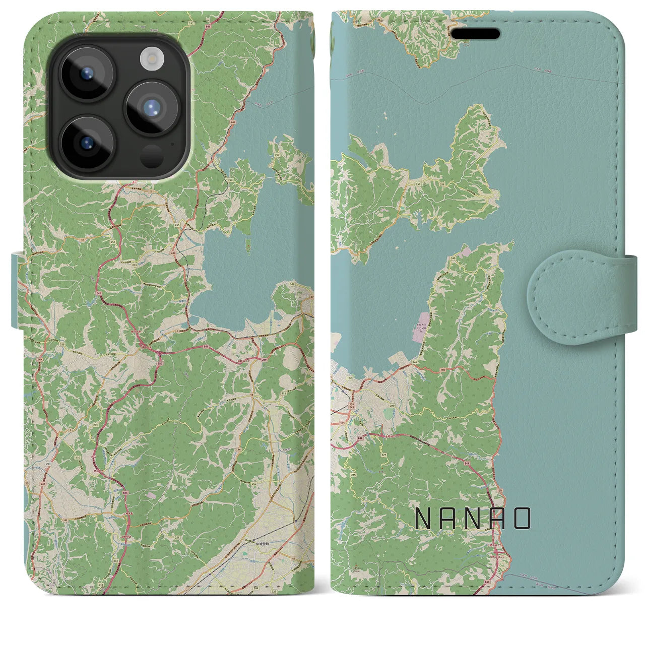 【七尾(石川県)】地図柄iPhoneケース(手帳タイプ)ナチュラル・iPhone 15 Pro Max 用