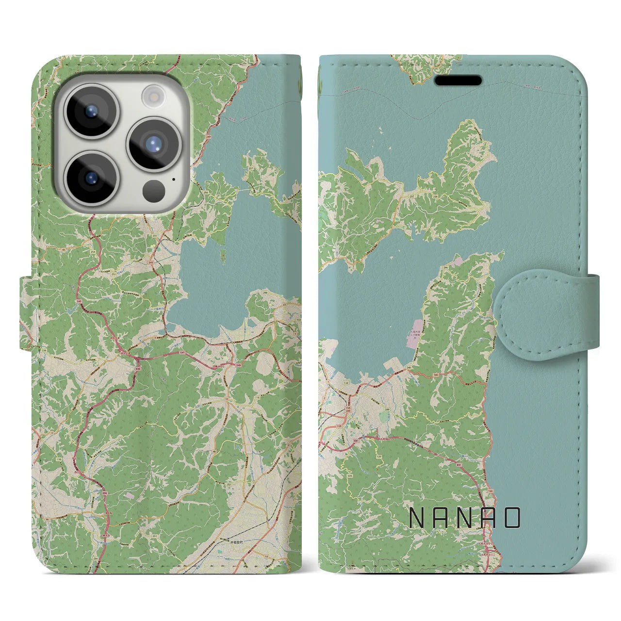【七尾(石川県)】地図柄iPhoneケース(手帳タイプ)ナチュラル・iPhone 15 Pro 用