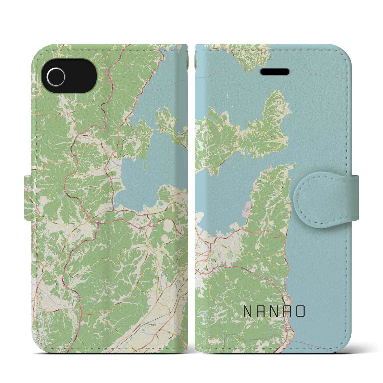 【七尾(石川県)】地図柄iPhoneケース(手帳タイプ)ナチュラル・iPhone SE(第3 / 第2世代) / 8 / 7 / 6s / 6 用