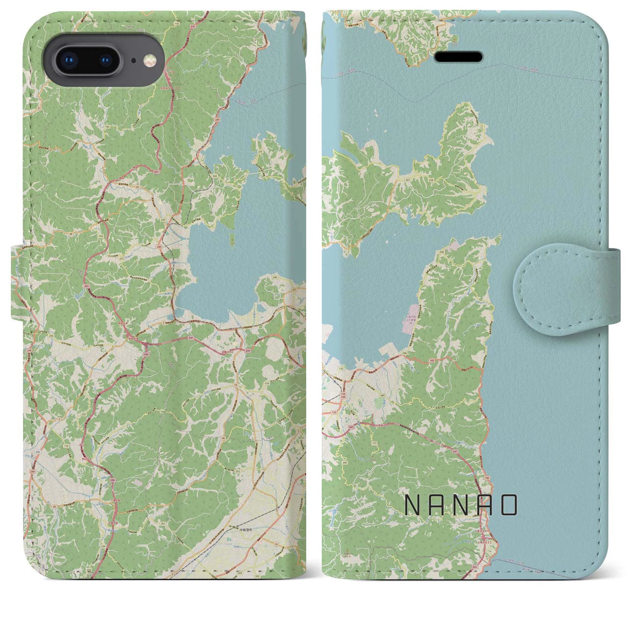 【七尾(石川県)】地図柄iPhoneケース(手帳タイプ)ナチュラル・iPhone 8Plus /7Plus / 6sPlus / 6Plus 用