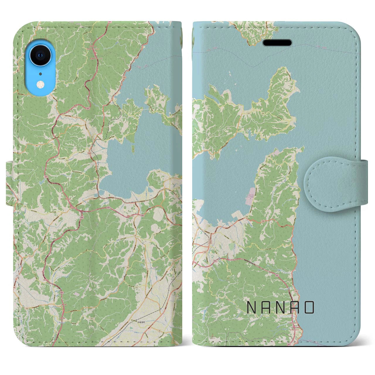 【七尾(石川県)】地図柄iPhoneケース(手帳タイプ)ナチュラル・iPhone XR 用