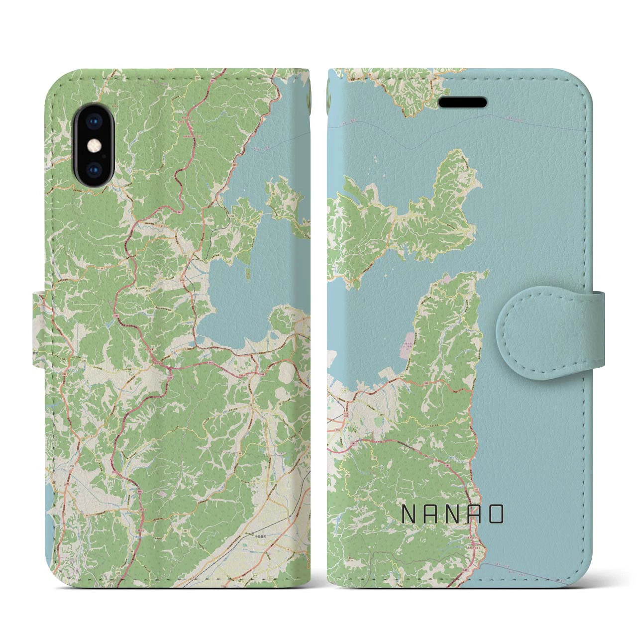 【七尾(石川県)】地図柄iPhoneケース(手帳タイプ)ナチュラル・iPhone XS / X 用