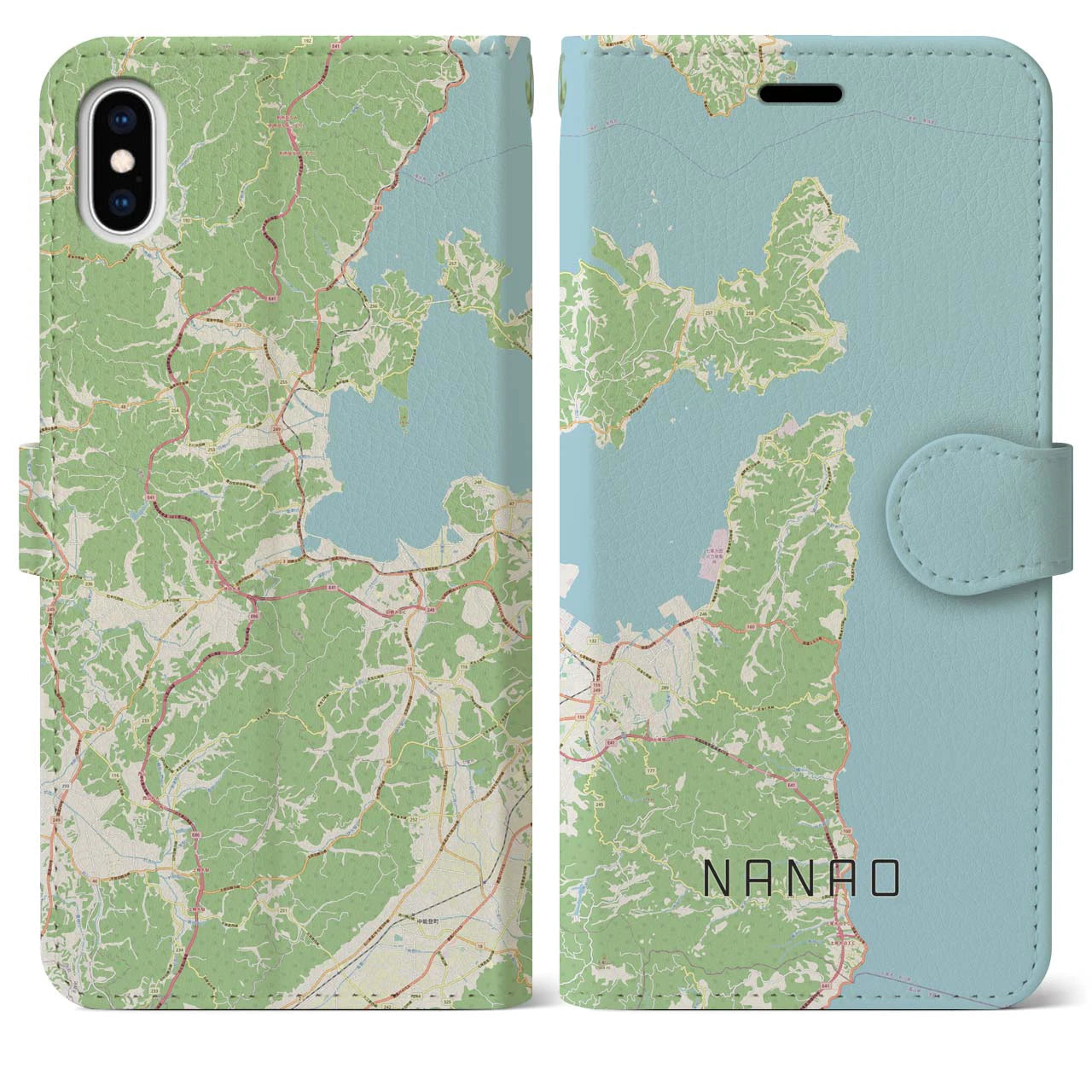 【七尾(石川県)】地図柄iPhoneケース(手帳タイプ)ナチュラル・iPhone XS Max 用