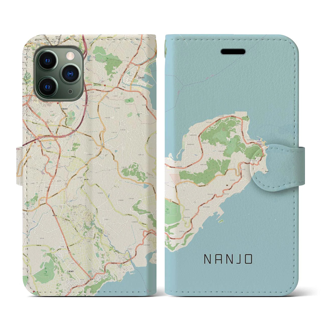 【南城(沖縄県)】地図柄iPhoneケース(手帳タイプ)ナチュラル・iPhone 11 Pro 用