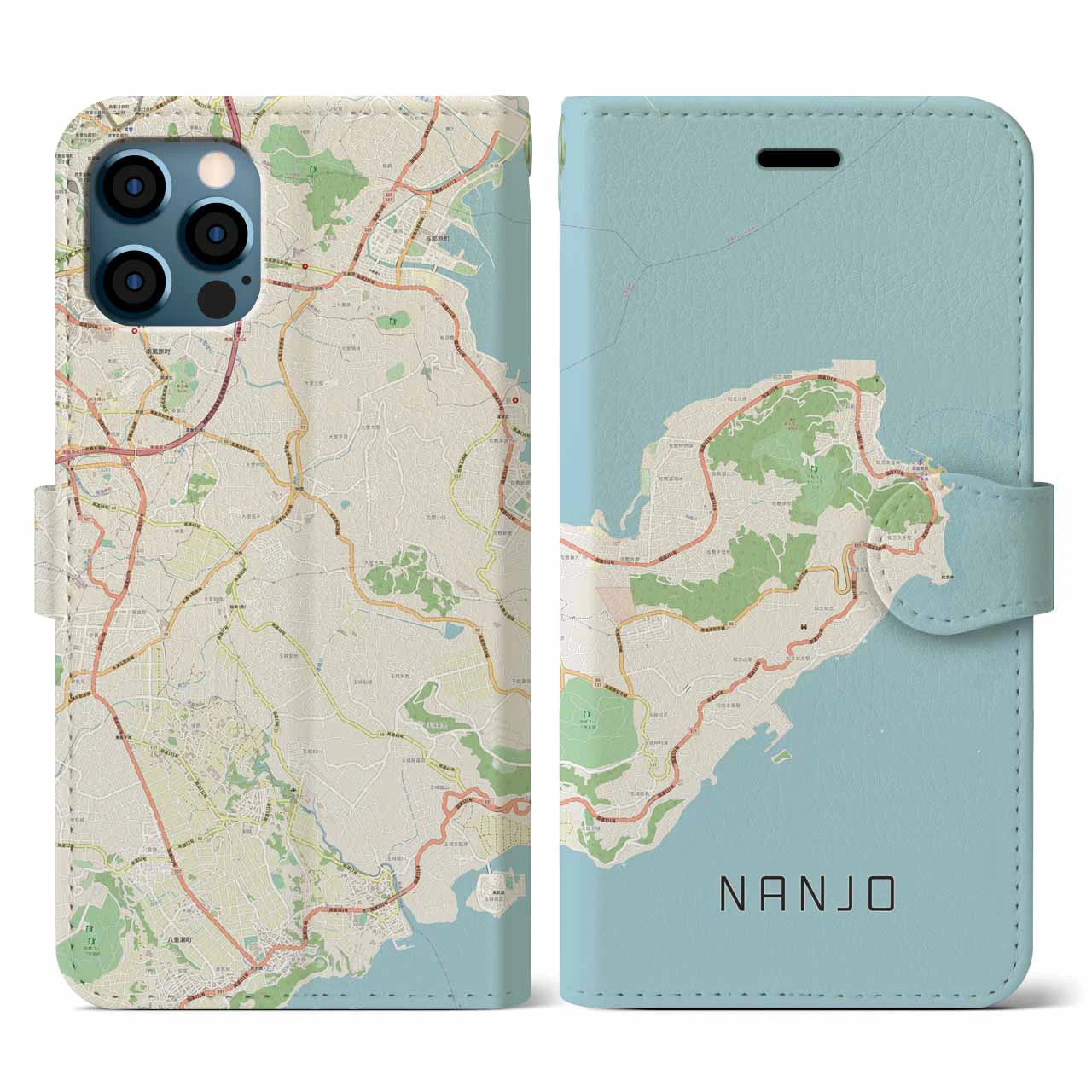 【南城(沖縄県)】地図柄iPhoneケース(手帳タイプ)ナチュラル・iPhone 12 / 12 Pro 用