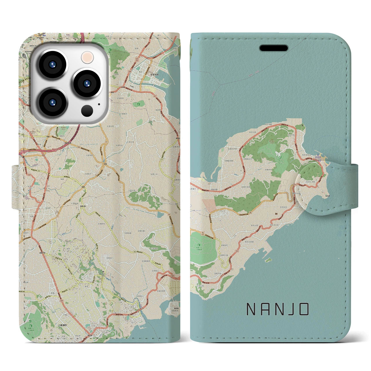 【南城(沖縄県)】地図柄iPhoneケース(手帳タイプ)ナチュラル・iPhone 13 Pro 用