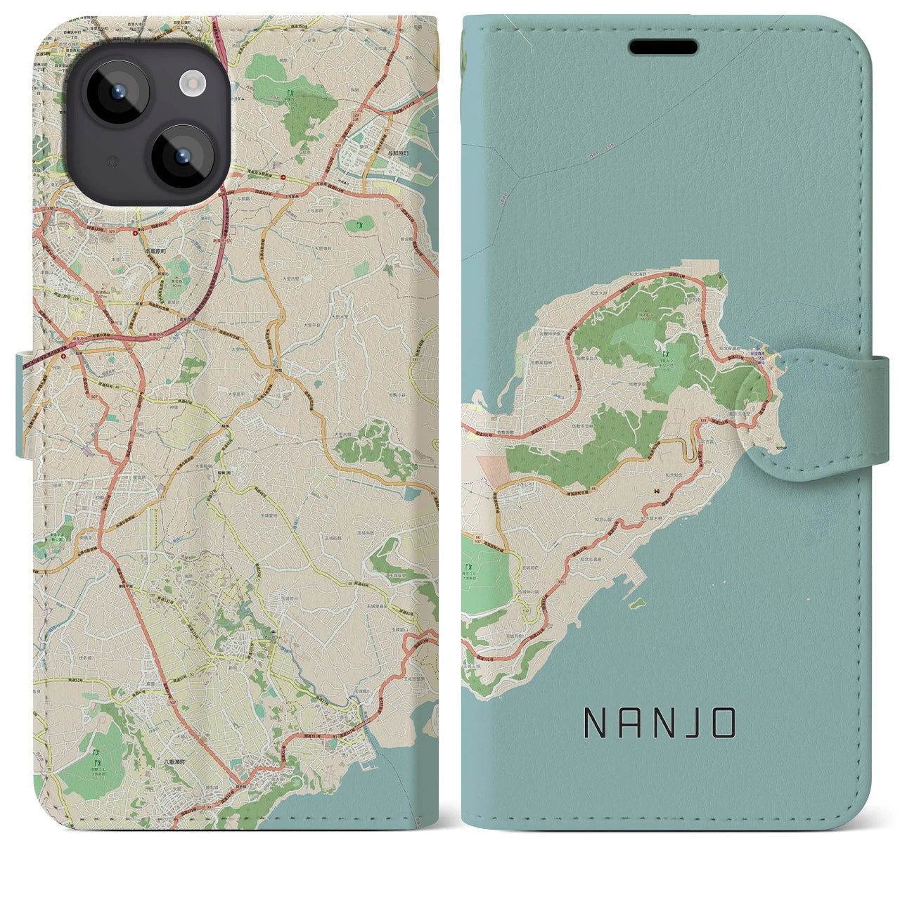 【南城(沖縄県)】地図柄iPhoneケース(手帳タイプ)ナチュラル・iPhone 14 Plus 用