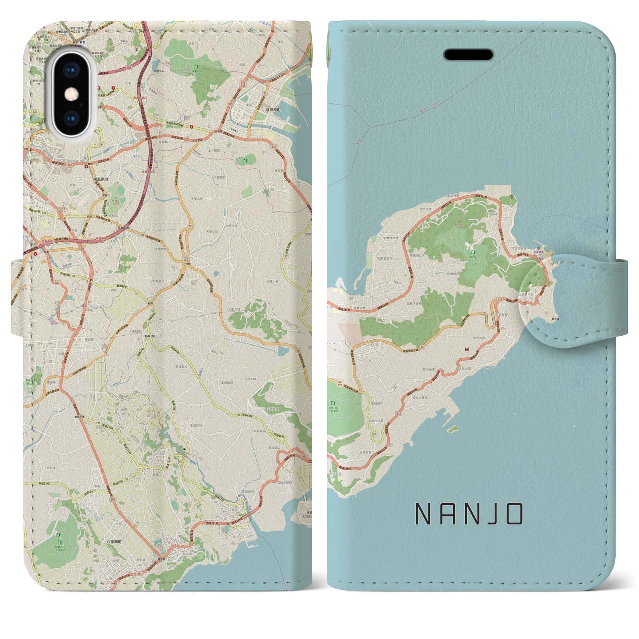 【南城(沖縄県)】地図柄iPhoneケース(手帳タイプ)ナチュラル・iPhone XS Max 用